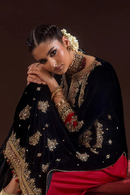 Heavy Handmade Velvet Suit with Silk Dupatta