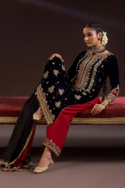 Heavy Handmade Velvet Suit with Silk Dupatta