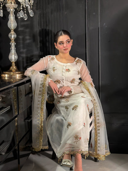 Hand Embroidered White Partywear Suit