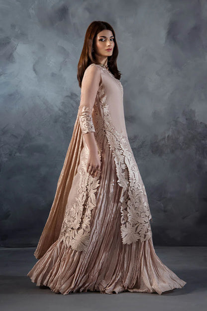 Hand Embroidered Pastel Pink Crushed Sharara