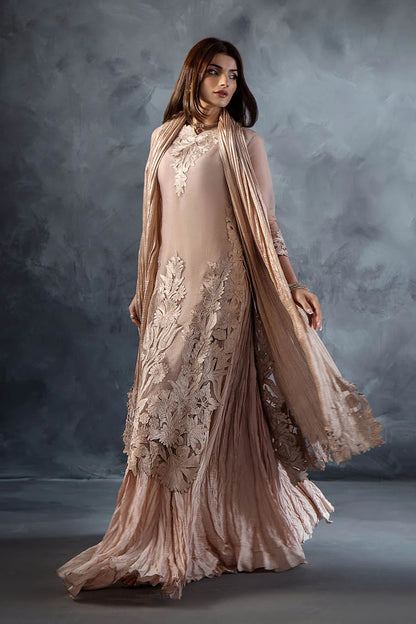 Hand Embroidered Pastel Pink Crushed Sharara
