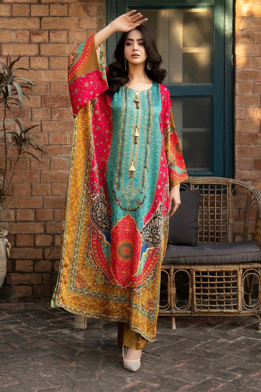 Silk Printed Kaftan Style Suit Set