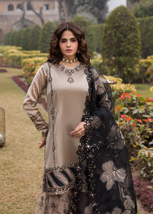 Mocha Brown Embellished Wide-Legged Sharara