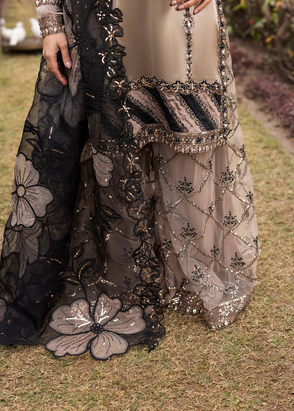 Mocha Brown Embellished Wide-Legged Sharara