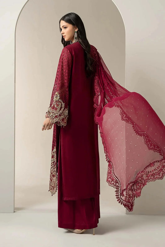 Magenta Handmade Chiffon Bridal Suit with Chikankari & 3D Work