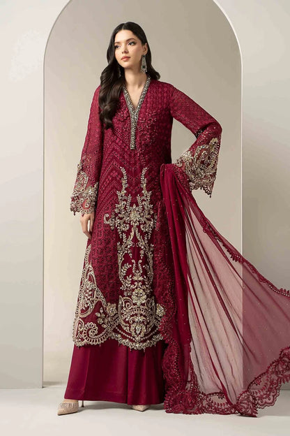 Magenta Handmade Chiffon Bridal Suit with Chikankari & 3D Work