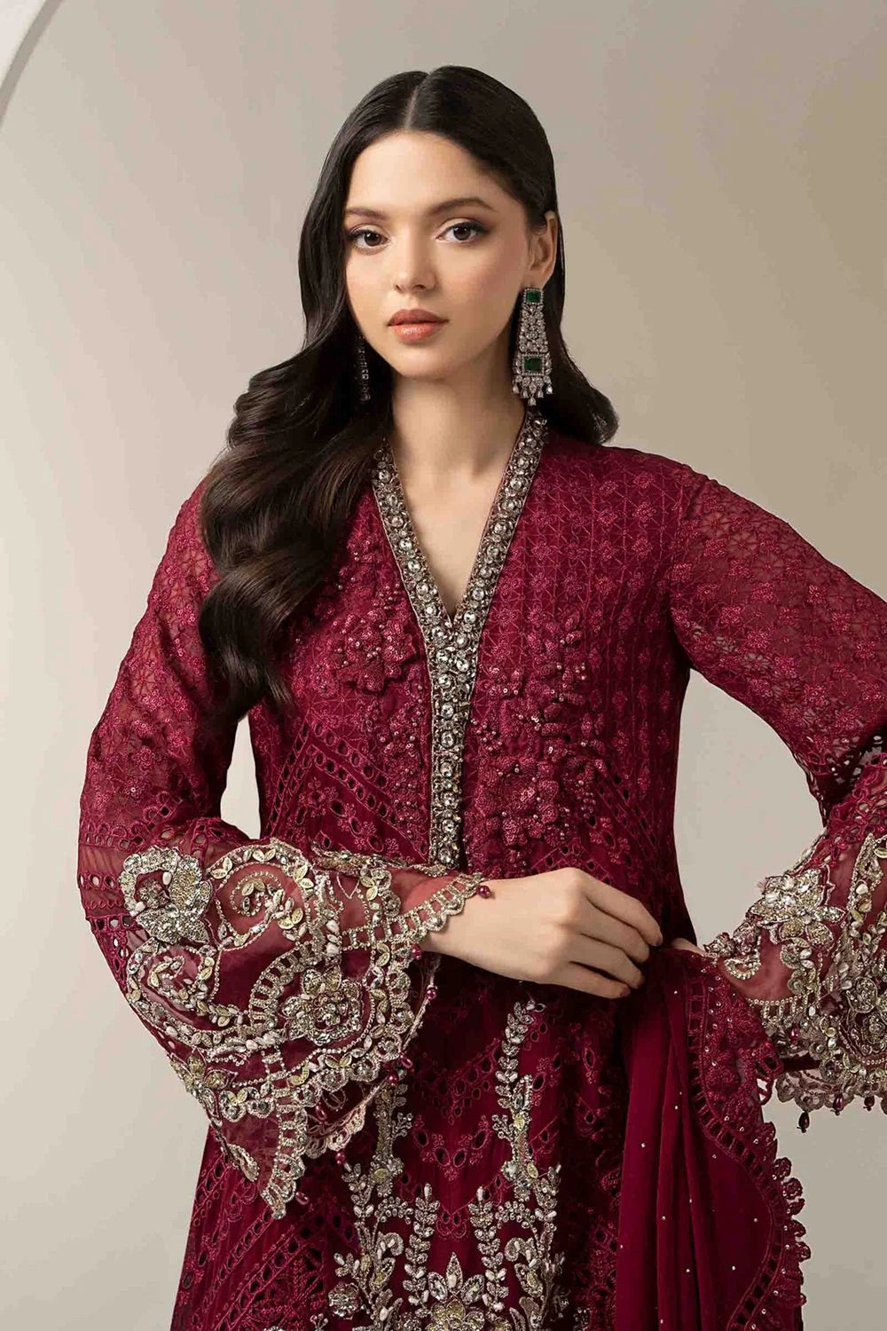 Magenta Handmade Chiffon Bridal Suit with Chikankari & 3D Work