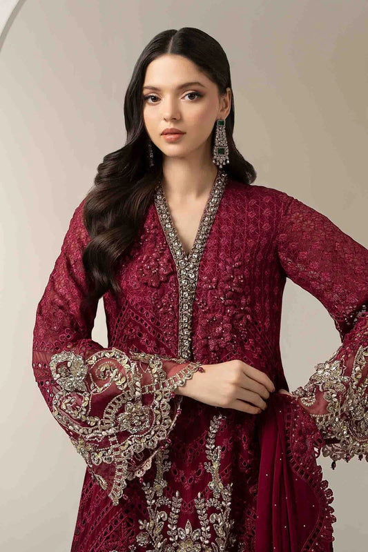 Magenta Handmade Chiffon Bridal Suit with Chikankari & 3D Work
