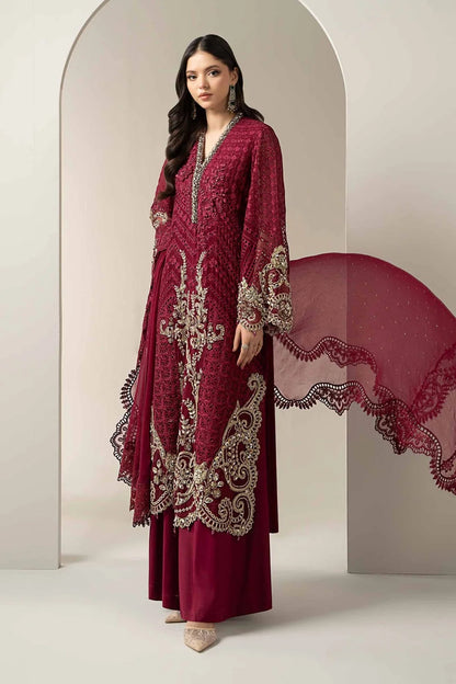 Magenta Handmade Chiffon Bridal Suit with Chikankari & 3D Work