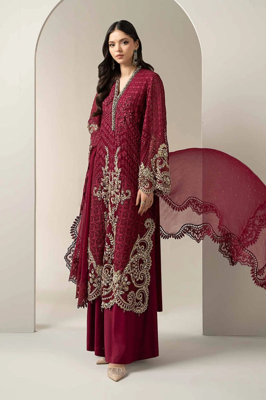 Magenta Handmade Chiffon Bridal Suit with Chikankari & 3D Work