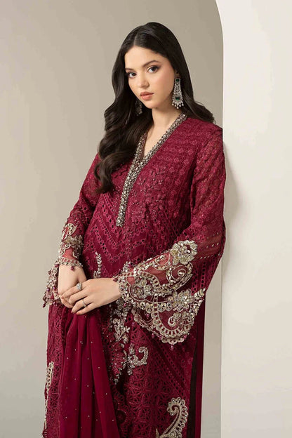 Magenta Handmade Chiffon Bridal Suit with Chikankari & 3D Work