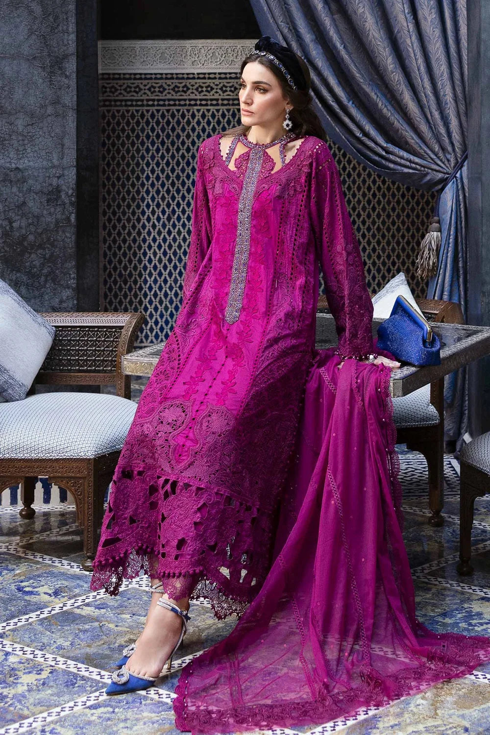 Magenta Heavy Chikankari Embroidered Lawn Suit