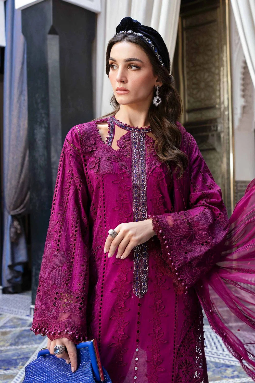 Magenta Heavy Chikankari Embroidered Lawn Suit