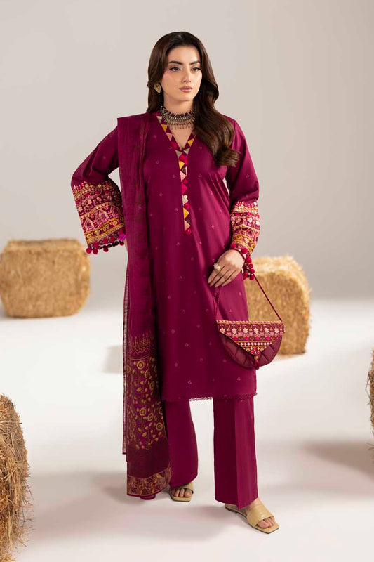 Maroon Embroidered Cotton Suit with Potli