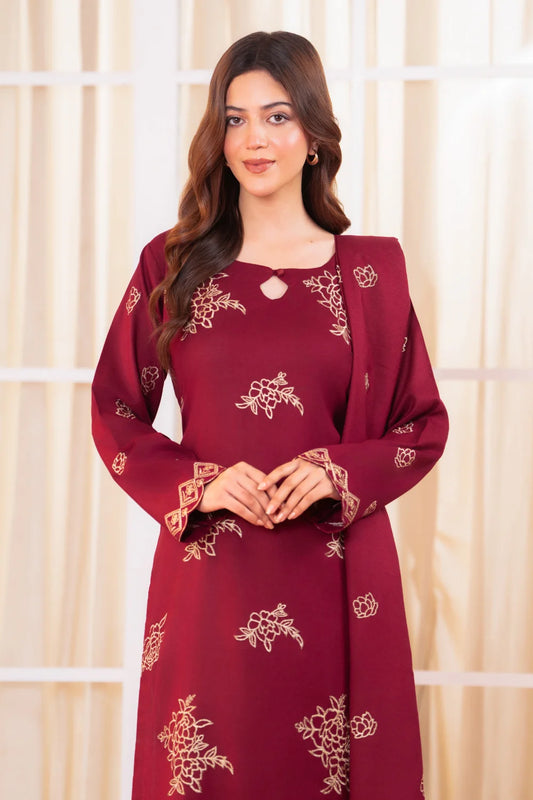 Maroon Embroidered Kurta Set with Dupatta