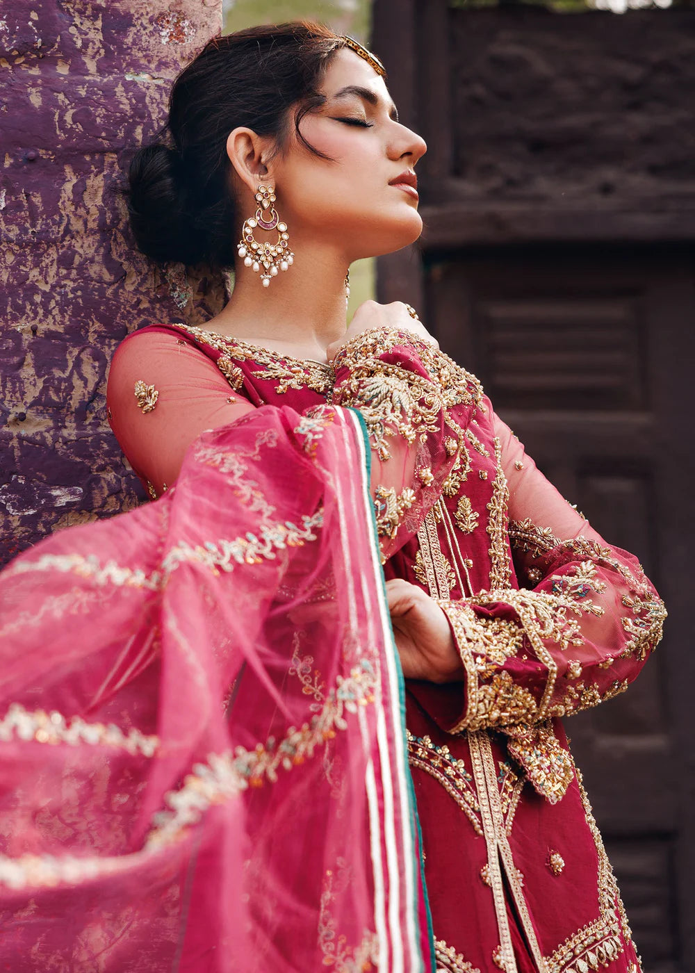 Maroon Embellished Crushed Sharara