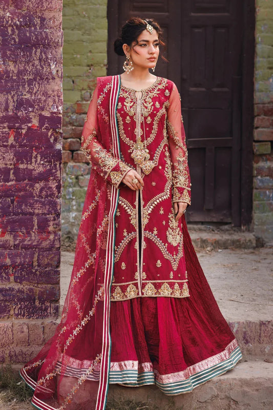 Maroon Embellished Crushed Sharara