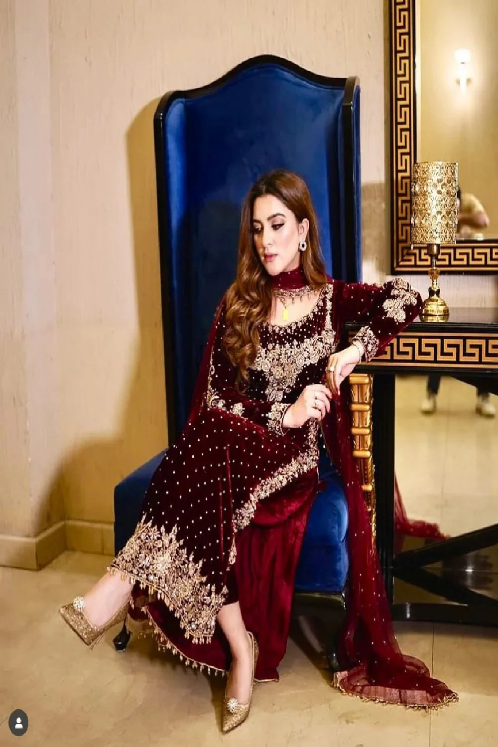 Handmade Maroon Pure Velvet Designer Suit