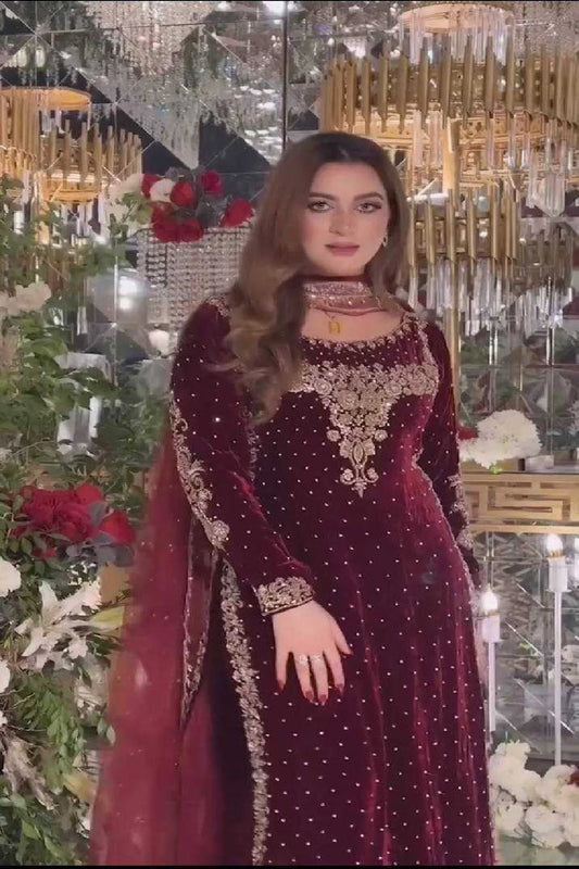 Handmade Maroon Pure Velvet Designer Suit