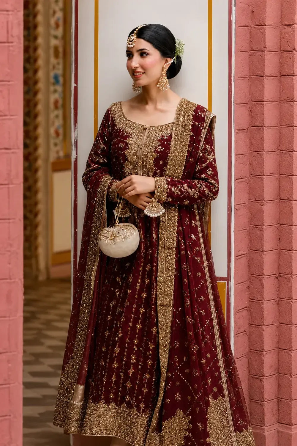 Maroon Hand Embroidered Raw Silk wedding Suit Online in Dubai UAE Abudhabi Ajman Sharjah
