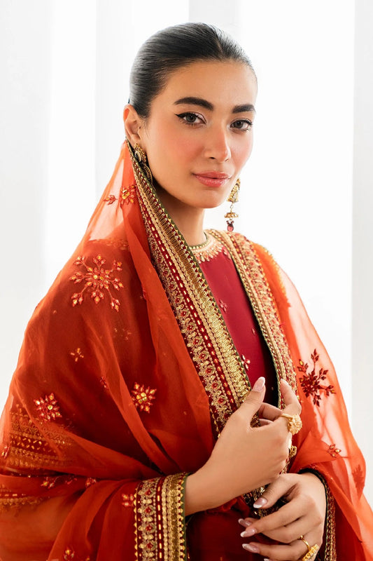 Maroon Embroidered Pure Chiffon Partywear Suit