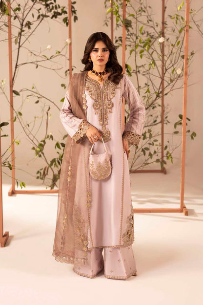 Mauve Pink Embellished & Embroidered Raw Silk Suit with Potil