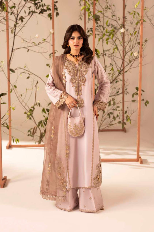 Mauve Pink Embellished & Embroidered Raw Silk Suit with Potil