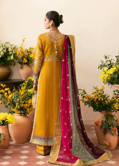 Mehndi Yellow Handmade Suit with Multicolor Dupatta
