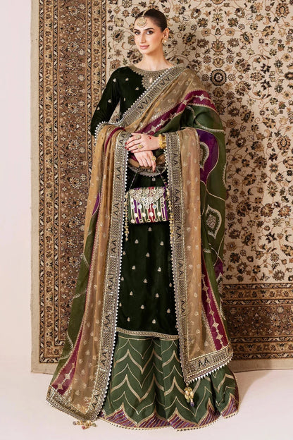 Mehendi Green Sequins Embroidered Velvet Suit with Contrasting Dupatta
