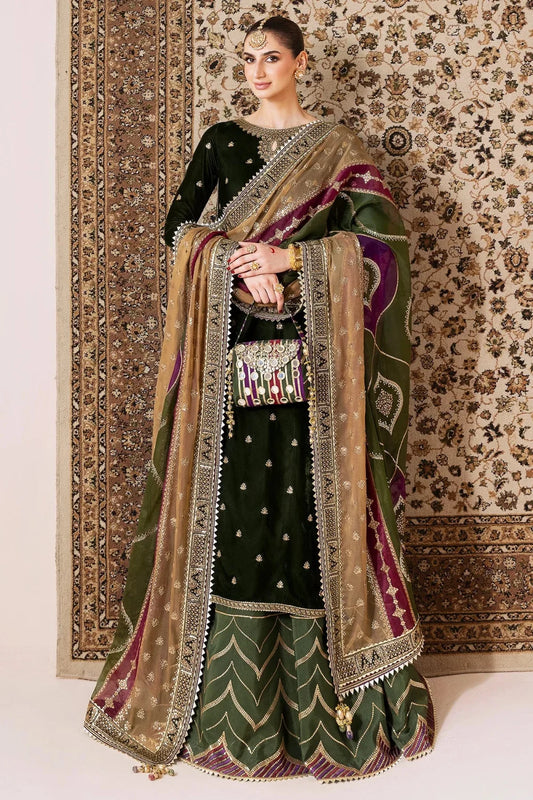 Mehendi Green Sequins Embroidered Velvet Suit with Contrasting Dupatta