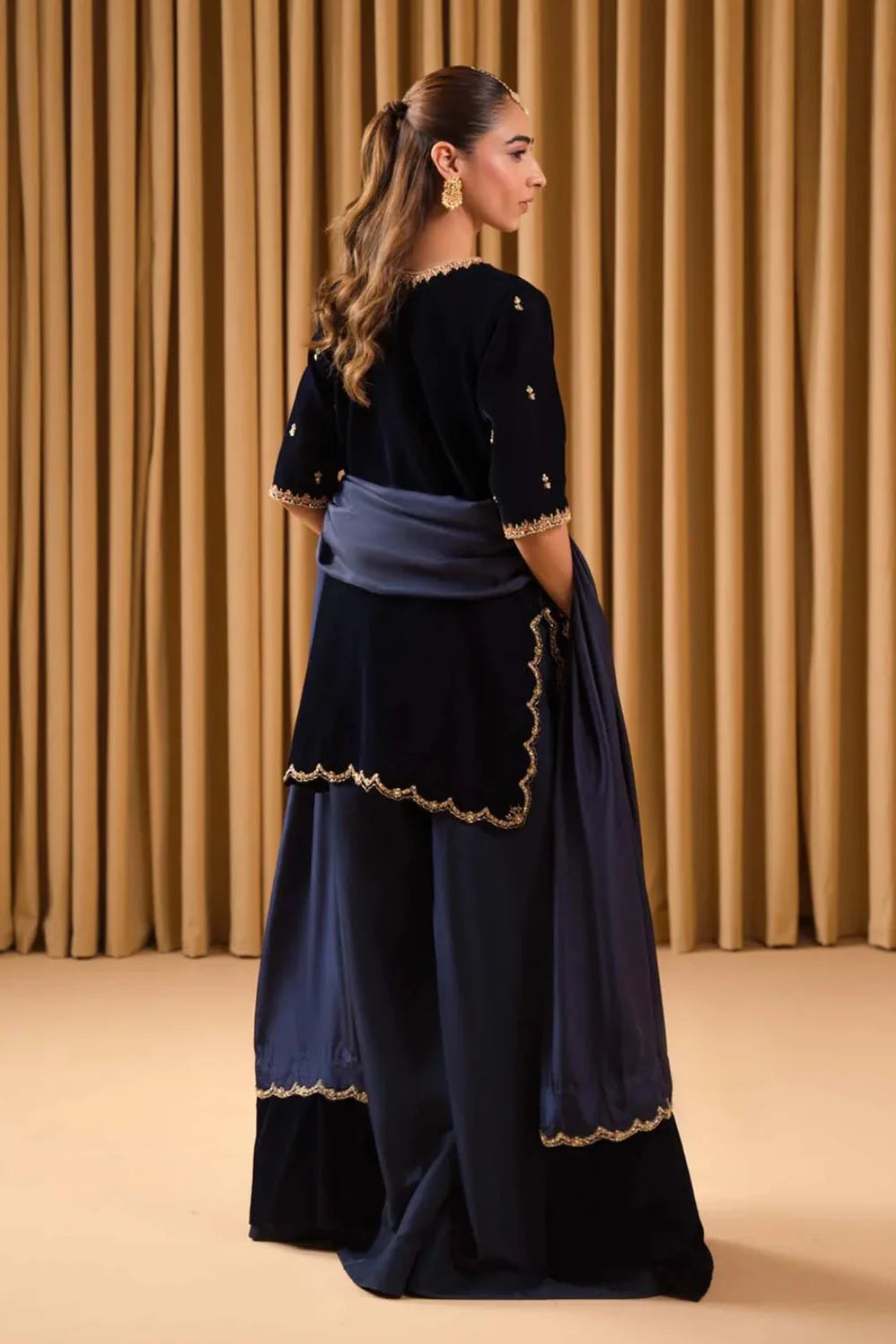 Navy Blue Handmade Pure Micro Velvet Suit