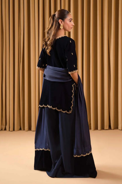 Navy Blue Handmade Pure Micro Velvet Suit