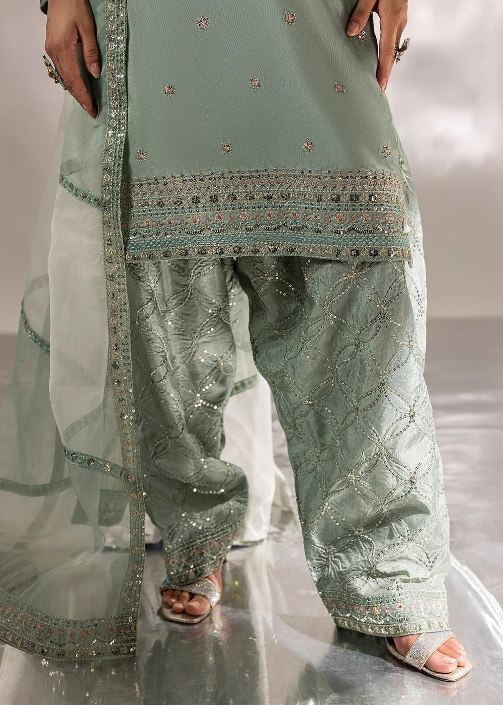 Mint Green Raw Silk Farshi Shalwar Suit