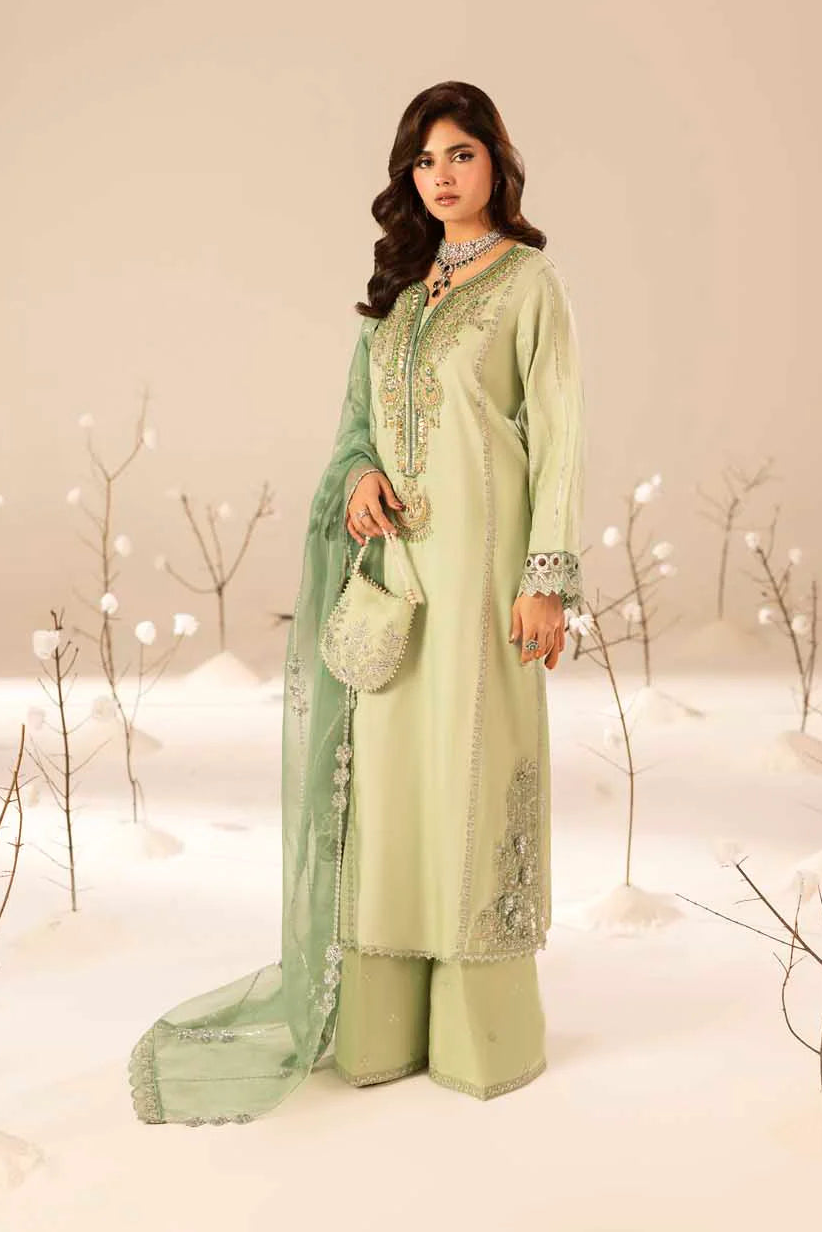 Mint Green Hand Embellished & Embroidered Raw Silk Suit with Potil
