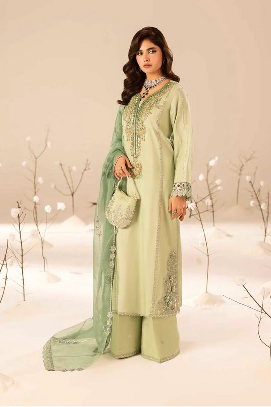 Mint Green Hand Embellished & Embroidered Raw Silk Suit with Potil