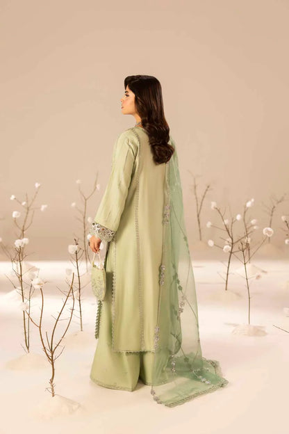 Mint Green Hand Embellished & Embroidered Raw Silk Suit with Potil