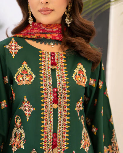 Evergreen Pure Cotton Farshi Shalwar Suit with Multi-Thread Work