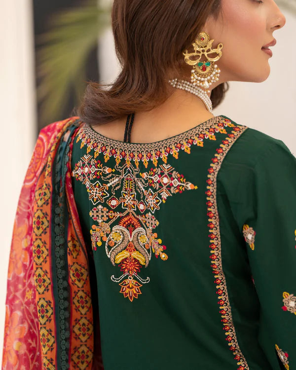 Evergreen Pure Cotton Farshi Shalwar Suit with Multi-Thread Work