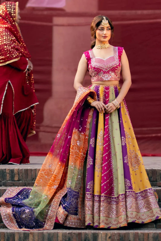 Multicolor Indian Raw Silk Lehenga Choli