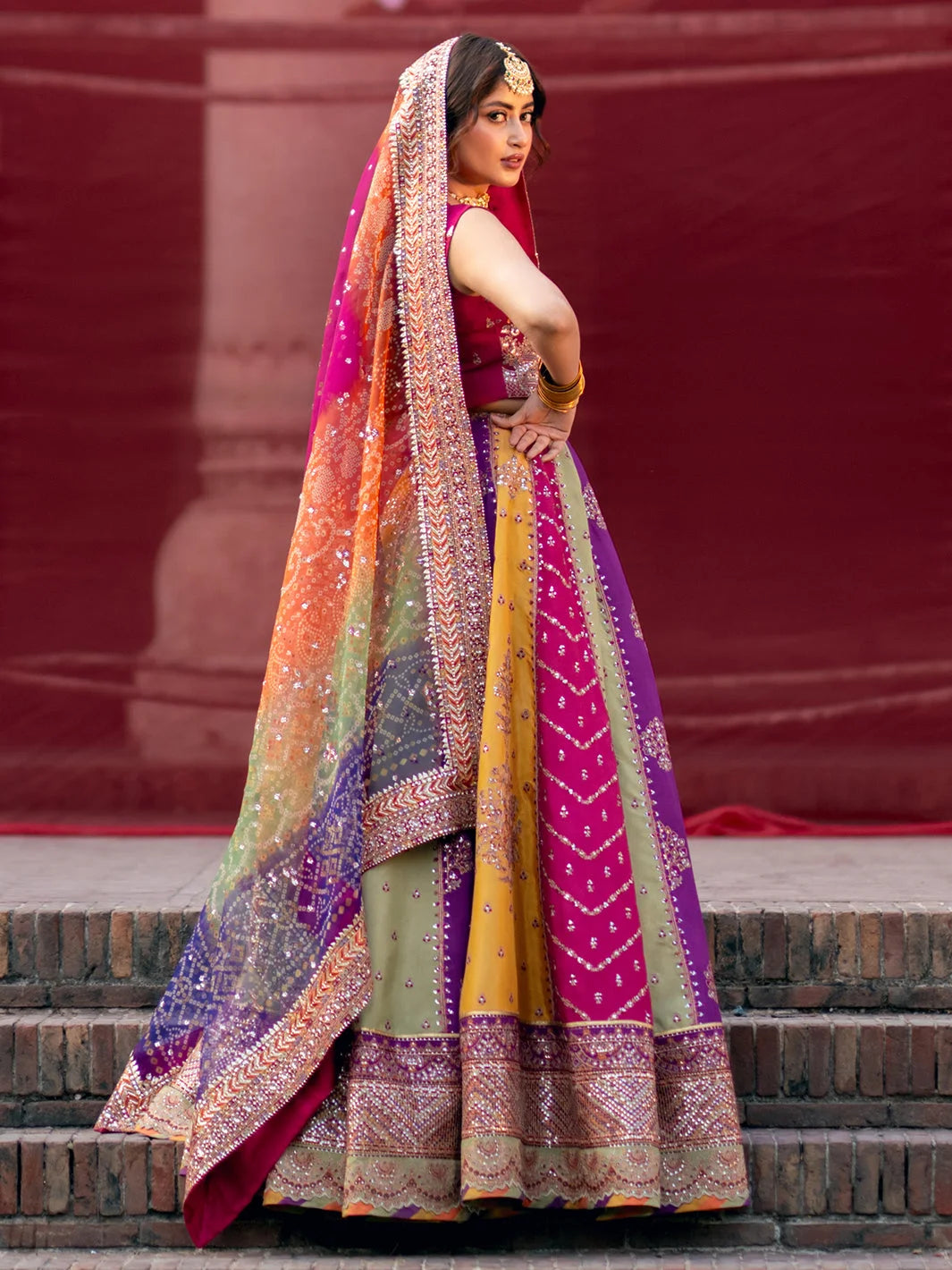 Multicolor Indian Raw Silk Lehenga Choli