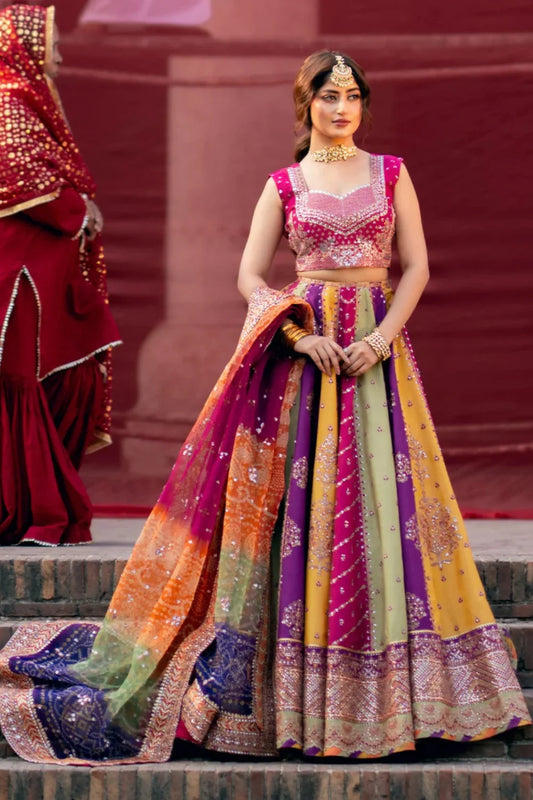 Sequence Embroidered Multicolor Silk Lehenga Choli