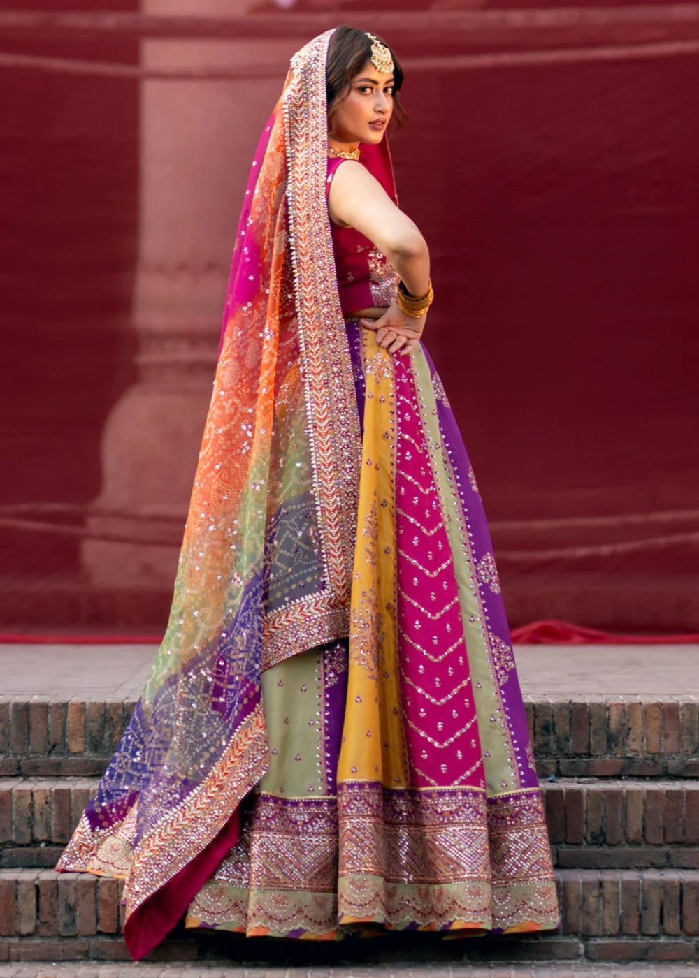 Sequence Embroidered Multicolor Silk Lehenga Choli