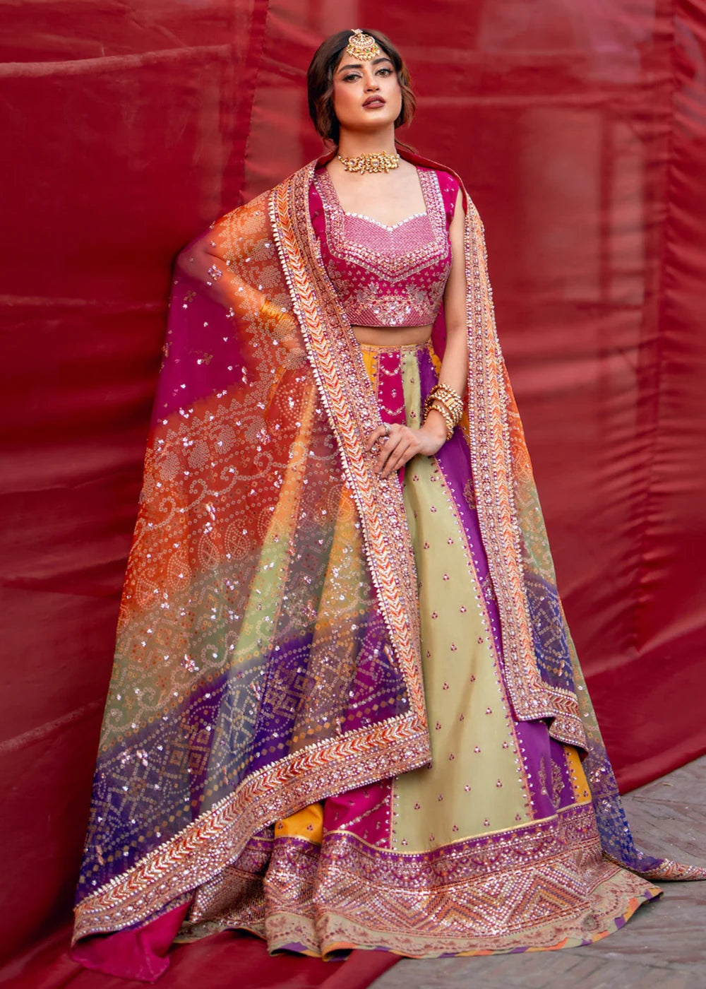 Sequence Embroidered Multicolor Silk Lehenga Choli