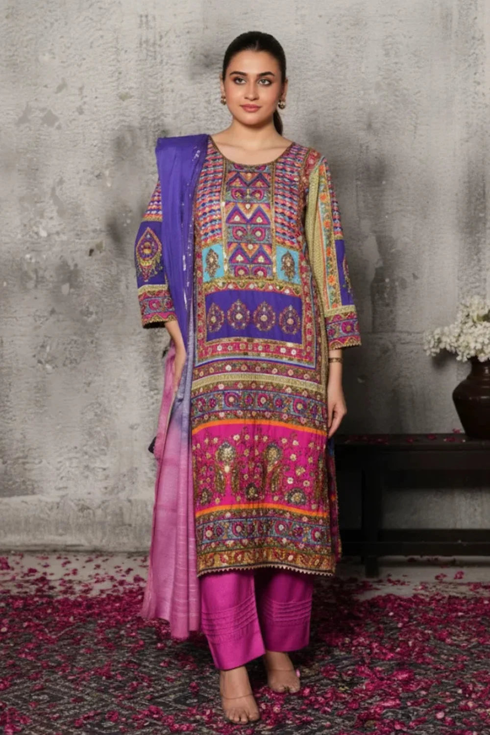 Handmade Multicolor Designer Silk Suit