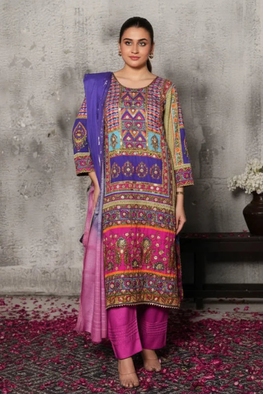 Handmade Multicolor Designer Silk Suit