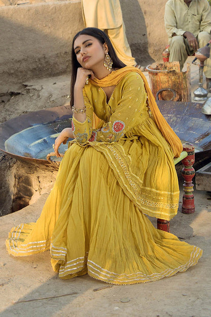 Yellow Paper Cotton Peplum Top with Gharara