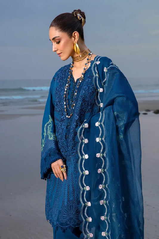 Navy Blue Embroidered Lawn Suit