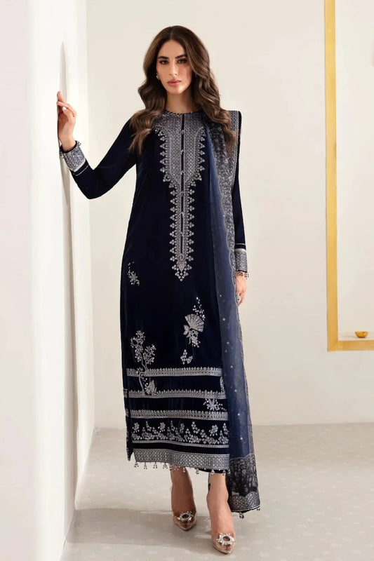 Navy Blue Silver Sequins Embroidered Velvet Suit