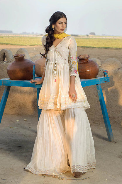 White Paper Cotton Peplum Top with Gharara