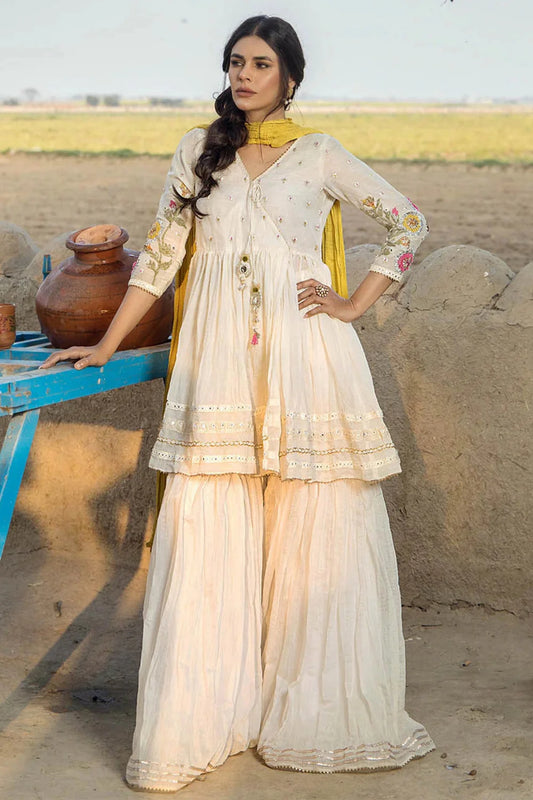 White Paper Cotton Peplum Top with Gharara